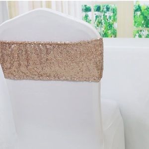 50 Rose Gold Sequin Chair Sashes Elastic Stretch Party Wedding Decor Decoration